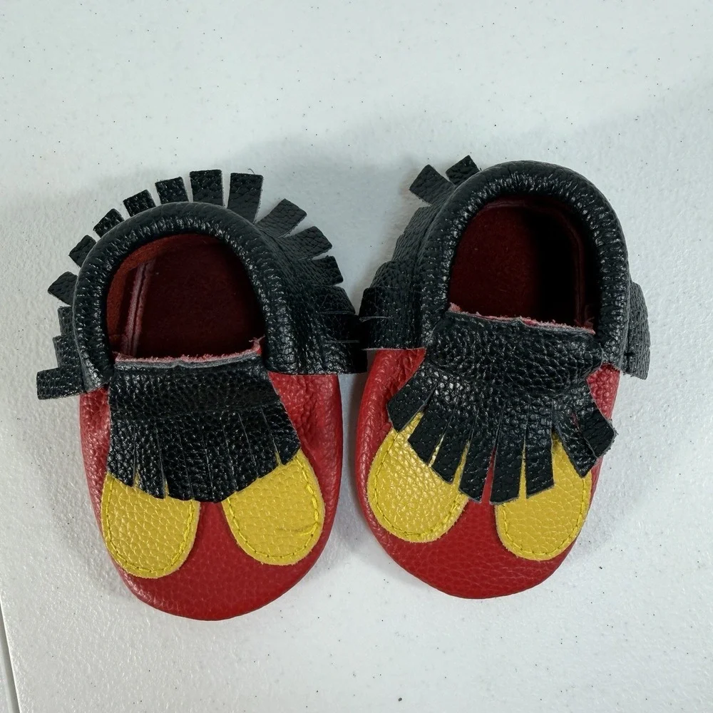 Mickey Like Moccasins Black with Yellow‎ & Red Baby Moccasins Leather Shoes
